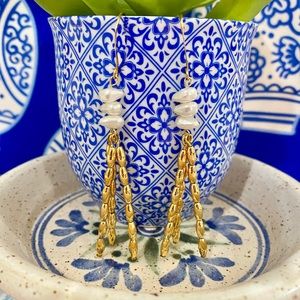 Pearl and Lowcountry Rice Bead Tassel Earrings